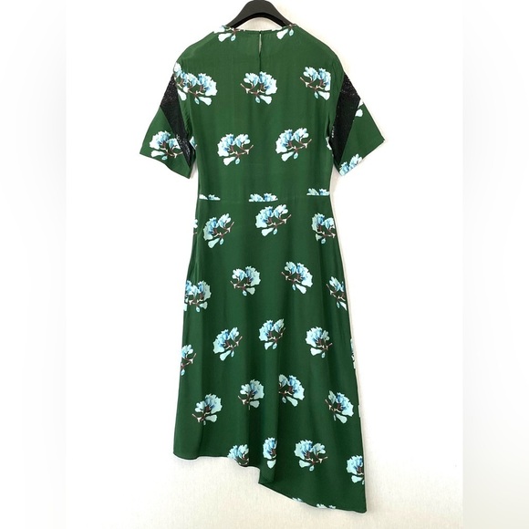 Maje Asymmetric Lace Trimmed Floral Print Silk Blend Dress - Picture 7 of 15